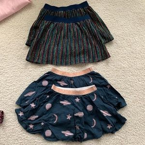 Twin girls skirt bundle- 2x outer space print and 2x multi-color glitter stripe